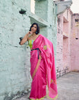 Safar Chanderi Hot Pink Embroidered Saree Set