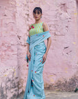 Safar Chanderi P.Blue Booti Embroidery Saree Set