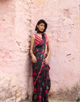 Safar Black Printed Saree With Embroidered Blouse