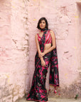 Safar Black Printed Saree With Embroidered Blouse