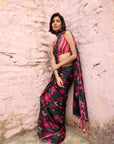 Safar Black Printed Saree With Embroidered Blouse