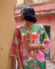 Safar Floral Linen Green Kurta Set