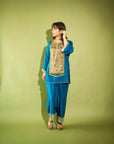 Hina Khan Teal Blue Silk Antique yoke Kurta Set