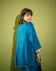 Hina Khan Teal Blue Silk Antique yoke Kurta Set