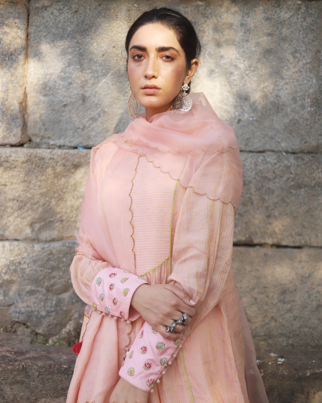 Zaynab Pastel Pink yoke puckering Set