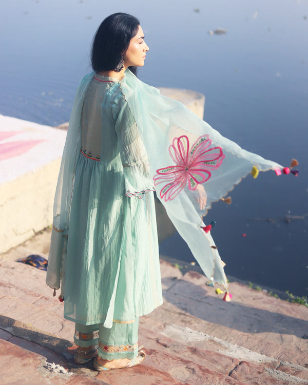 Zaynab Powder Blue Flower Dupatta