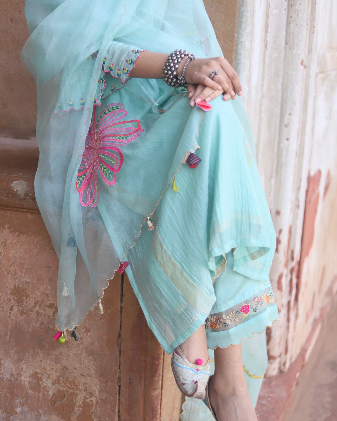 Zaynab Powder Blue Pintuck Kurta Set