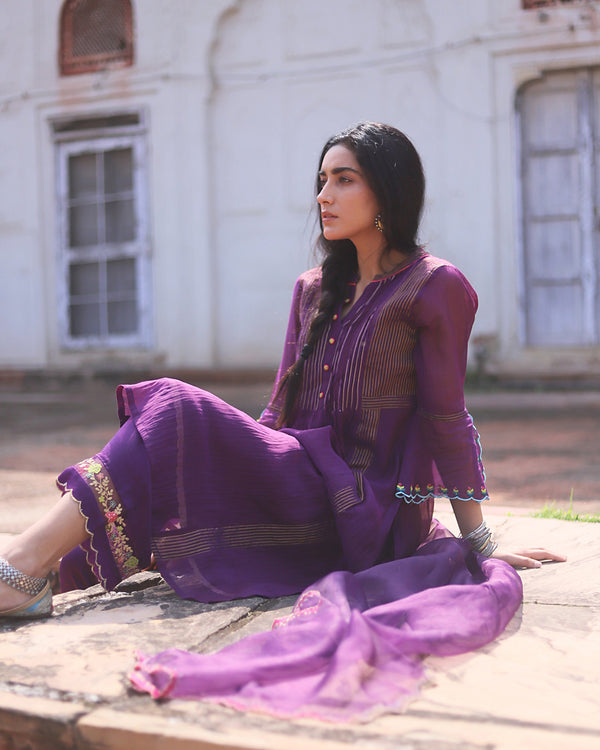 Zaynab Purple pintuck Kurta Set