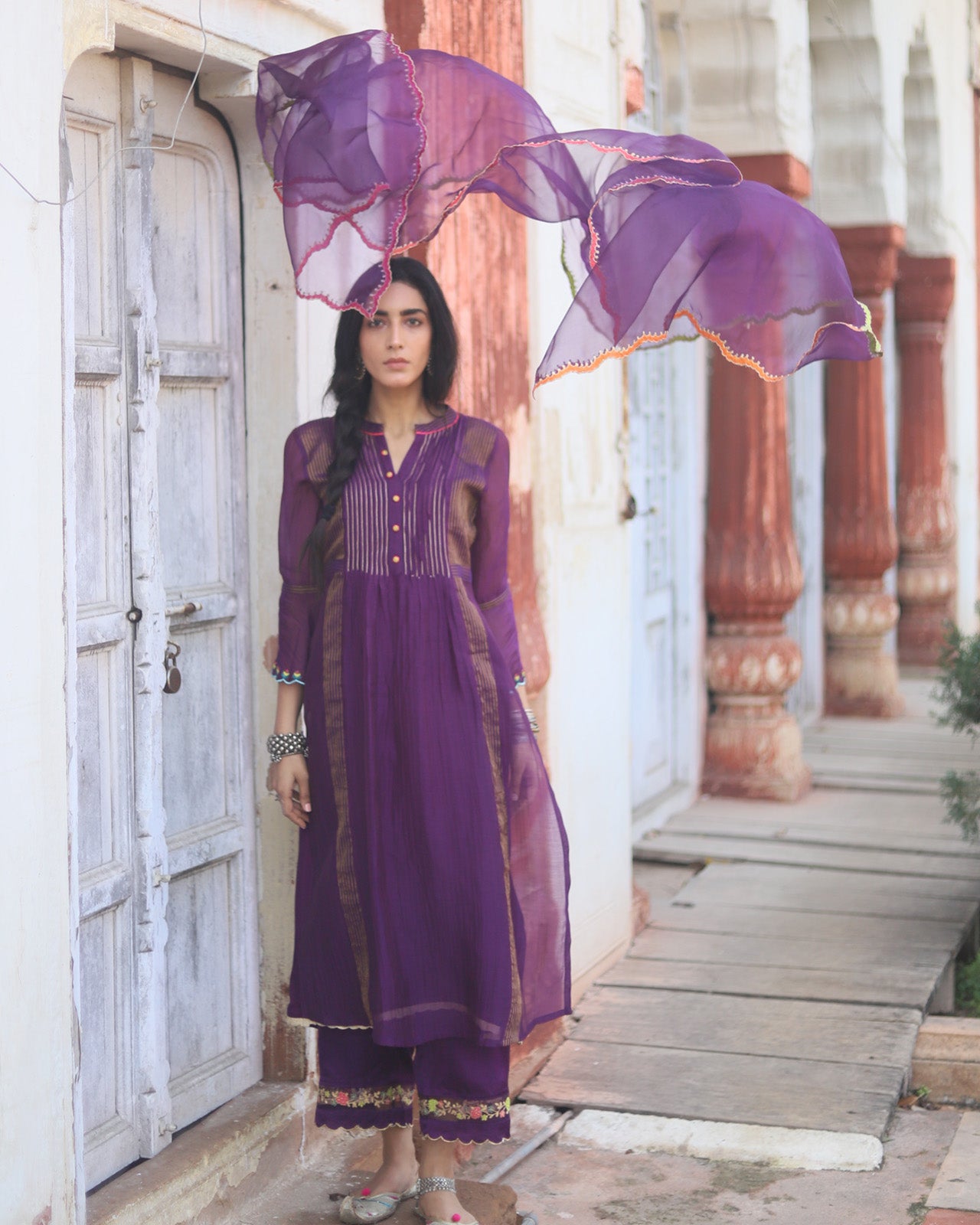 Zaynab Purple pintuck Kurta Set