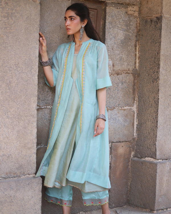Zaynab Powder Blue Back Puckering Jacket Set
