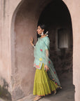 Nazneen Powder Blue - Green Paisley Gharara Set