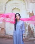 Zaynab Grey - Magenta Pintuck Kurta Set