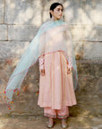 Zaynab Peachish Pink - Powder Blue Yoke Puckering Set