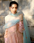 Zaynab Peachish Pink - Powder Blue Yoke Puckering Set