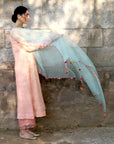 Zaynab Peachish Pink - Powder Blue Yoke Puckering Set