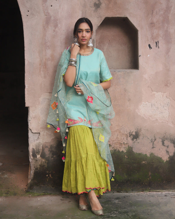 Nazneen Green Tissue Chanderi Gharara