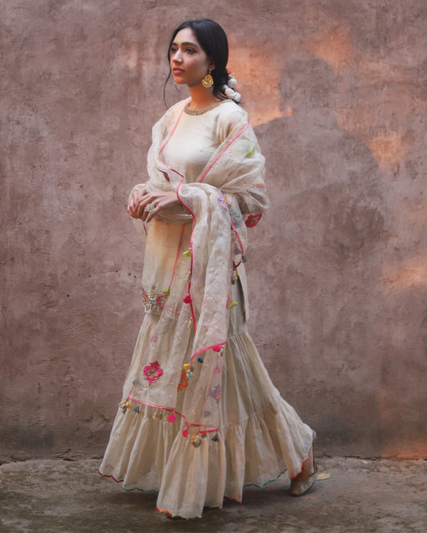 Nazneen Ivory Golden Paisley Gharara Set
