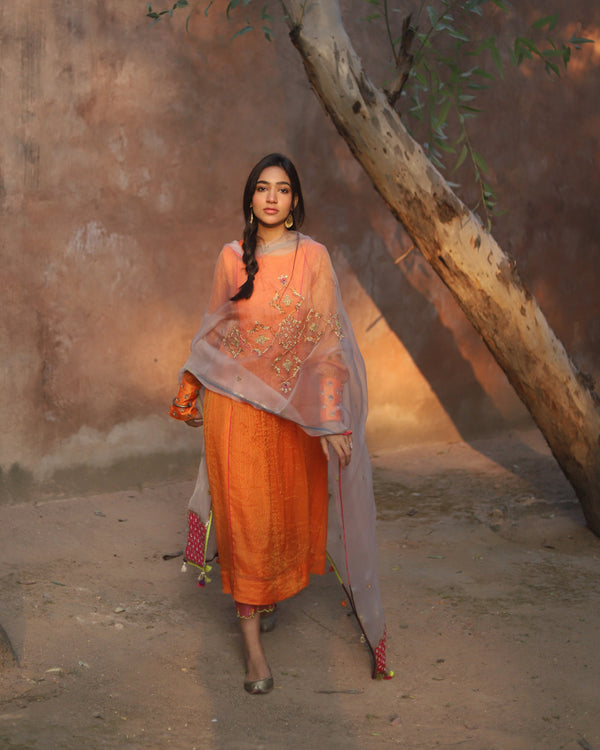 Nazneen Grey Center Jaal Dupatta