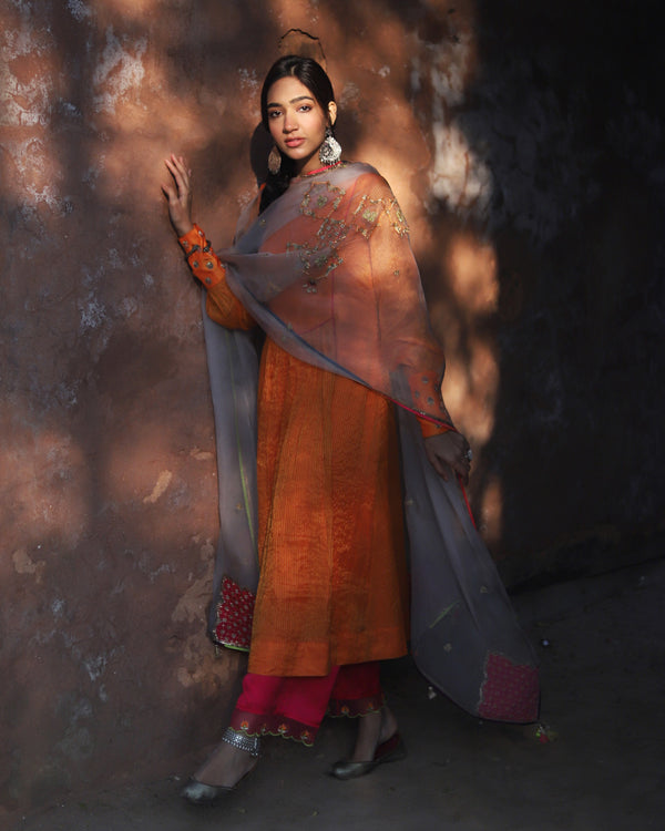 Nazneen Orange Yoke Puckering Kurta