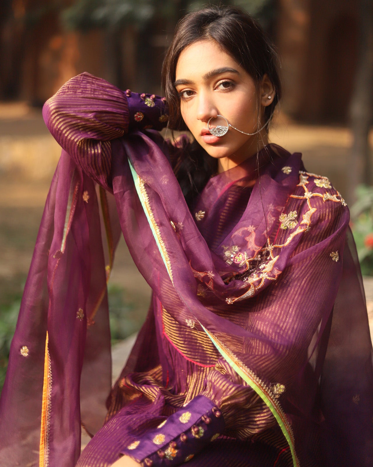 Nazneen Purple Yoke Puckering Set