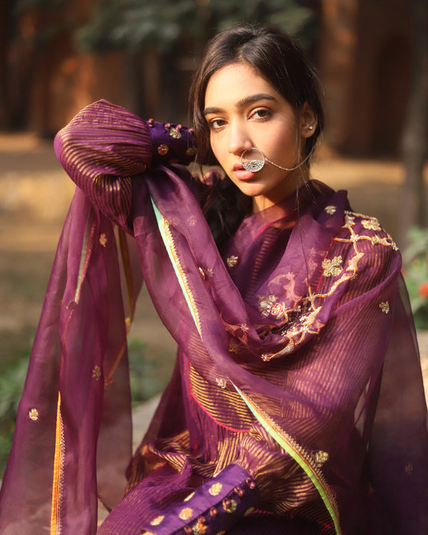 Nazneen Purple Center Jaal Dupatta