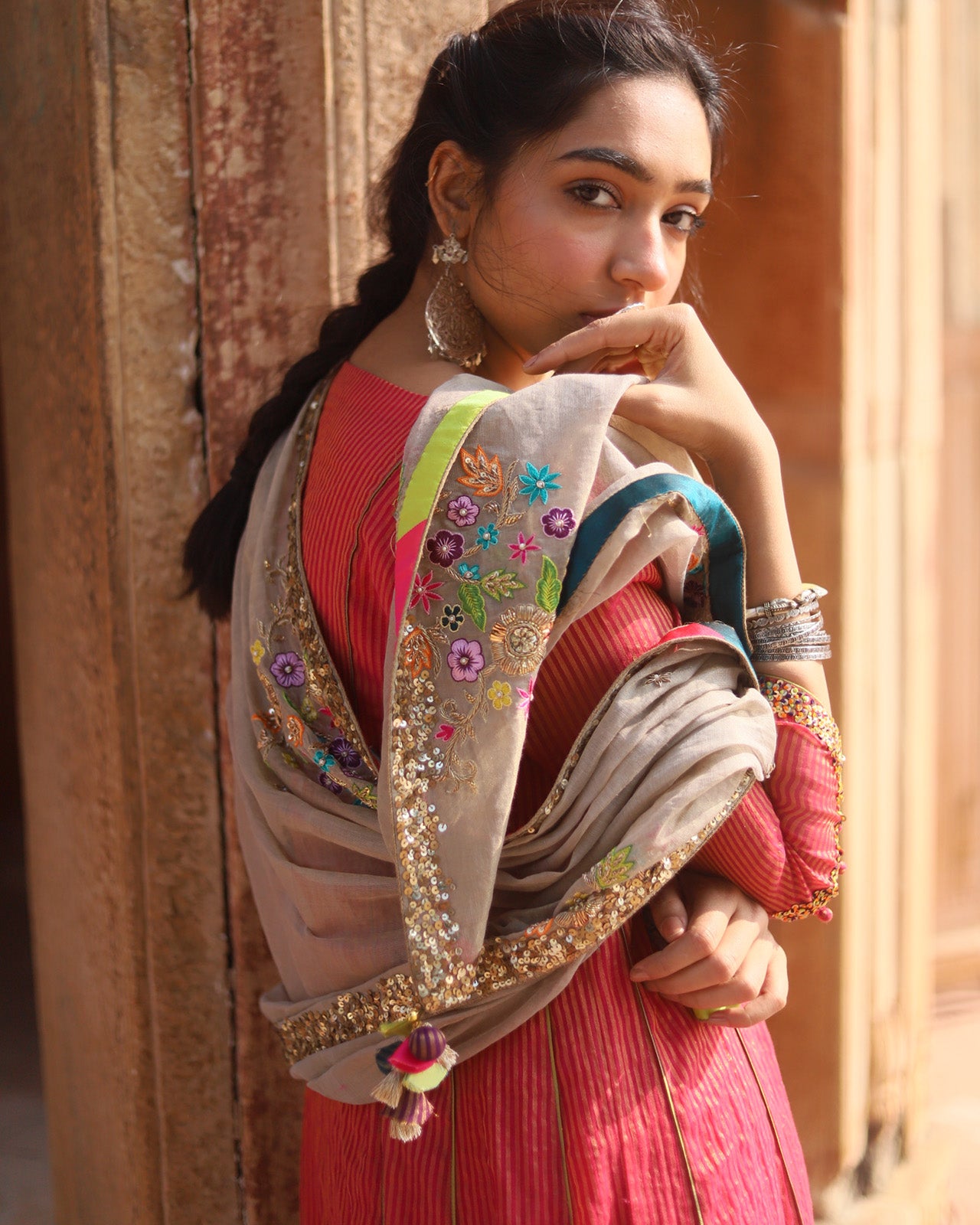 Nazneen Magenta Side kali Anarkali Set