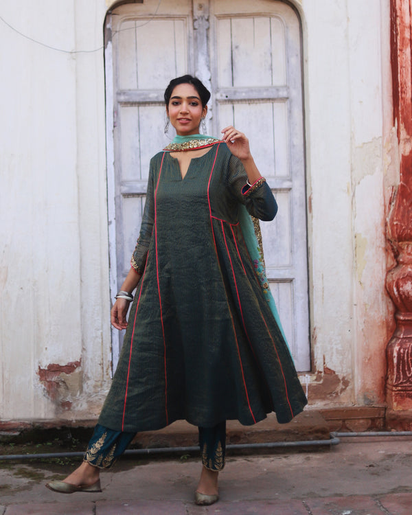 Nazneen Teal Side kali Anarkali Set