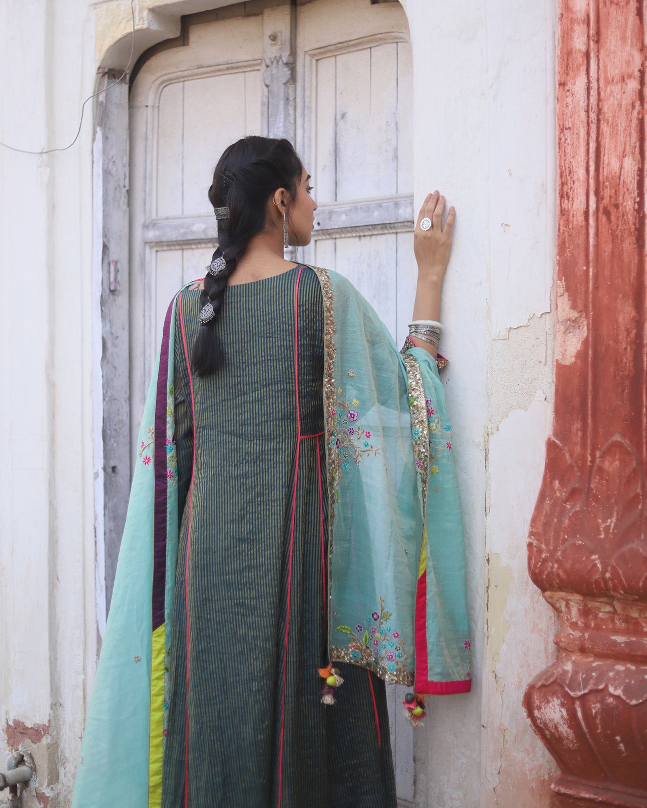 Nazneen Teal Side kali Anarkali Set