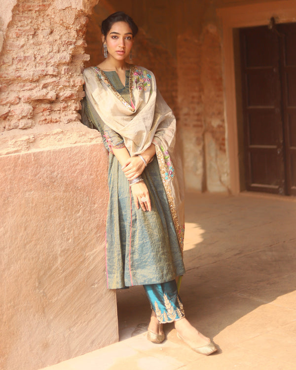 Nazneen Teal Blue Side kali Anarkali Set
