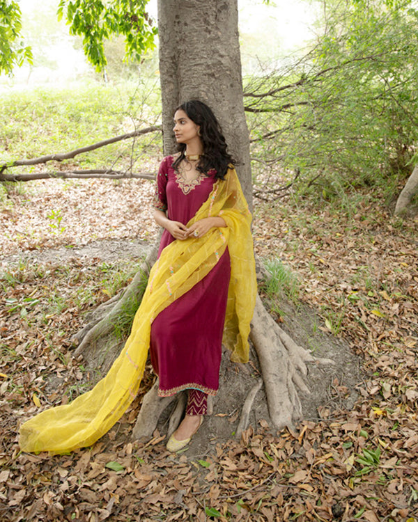 Heeriye Wine A-Line Pocket Kurta Set