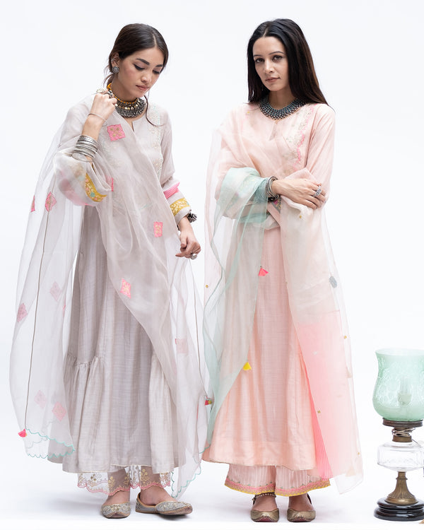 Gulnaaz Pastel Pink - Powder blue Panel Dupatta