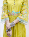 Gulnaaz Lime Green Center Puckering Kurta