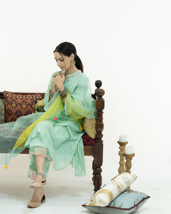 Gulnaaz Sea Green Organza Saclloped Palazzo