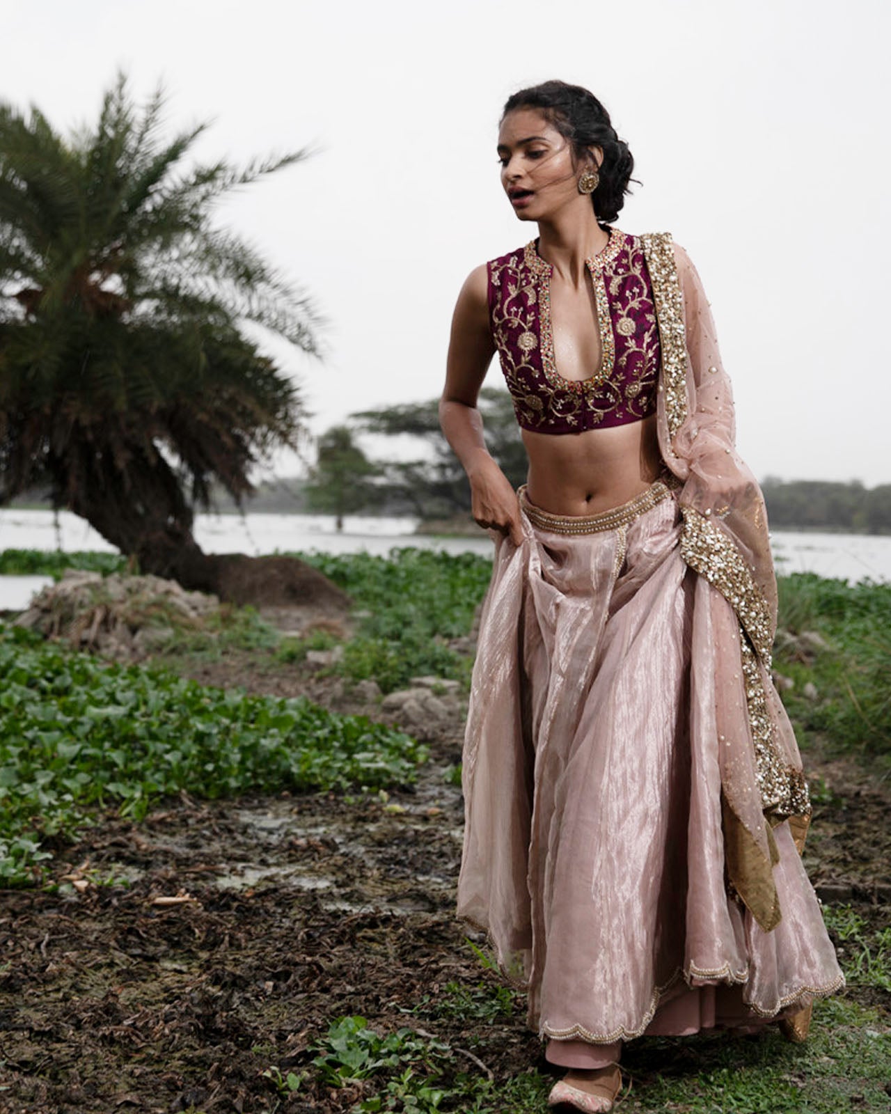 Heeriye Wine Rose Gold Lehenga