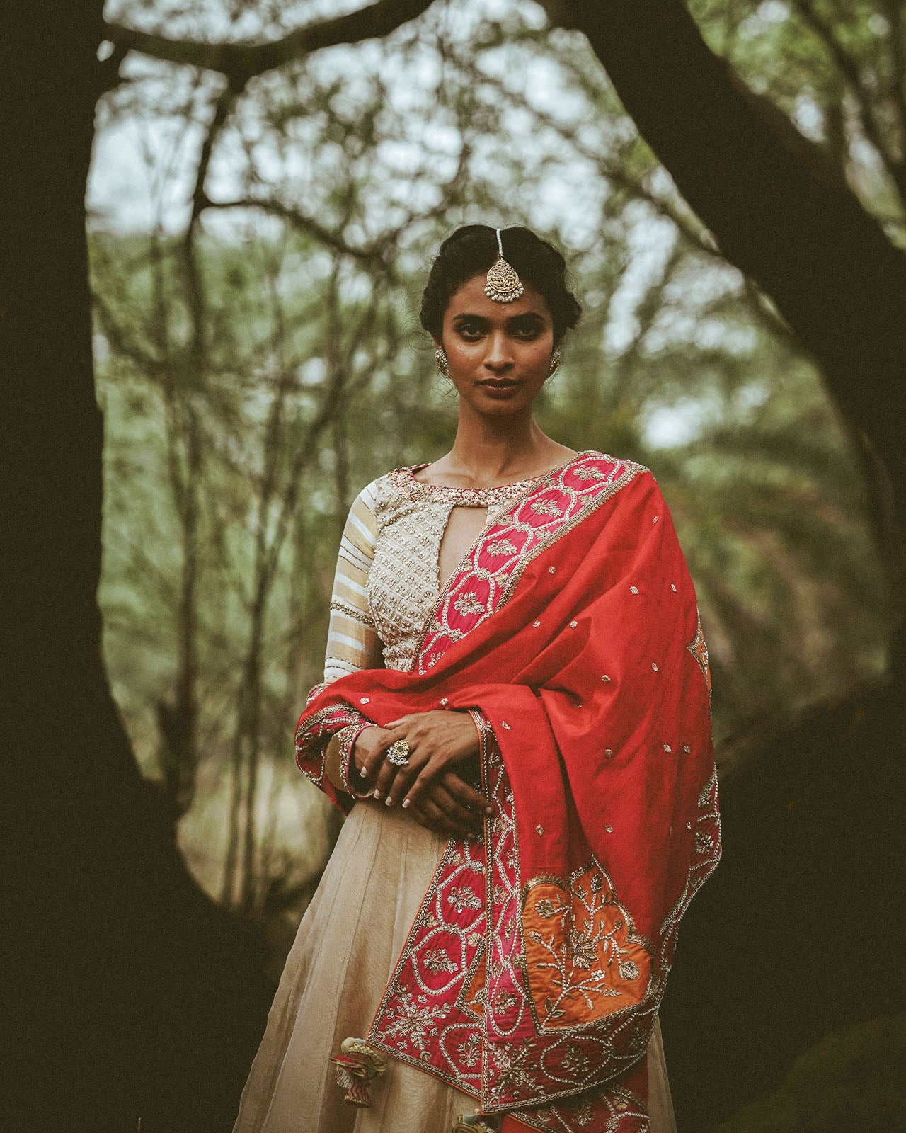 Heeriye Red Odhini Tissue Lehenga