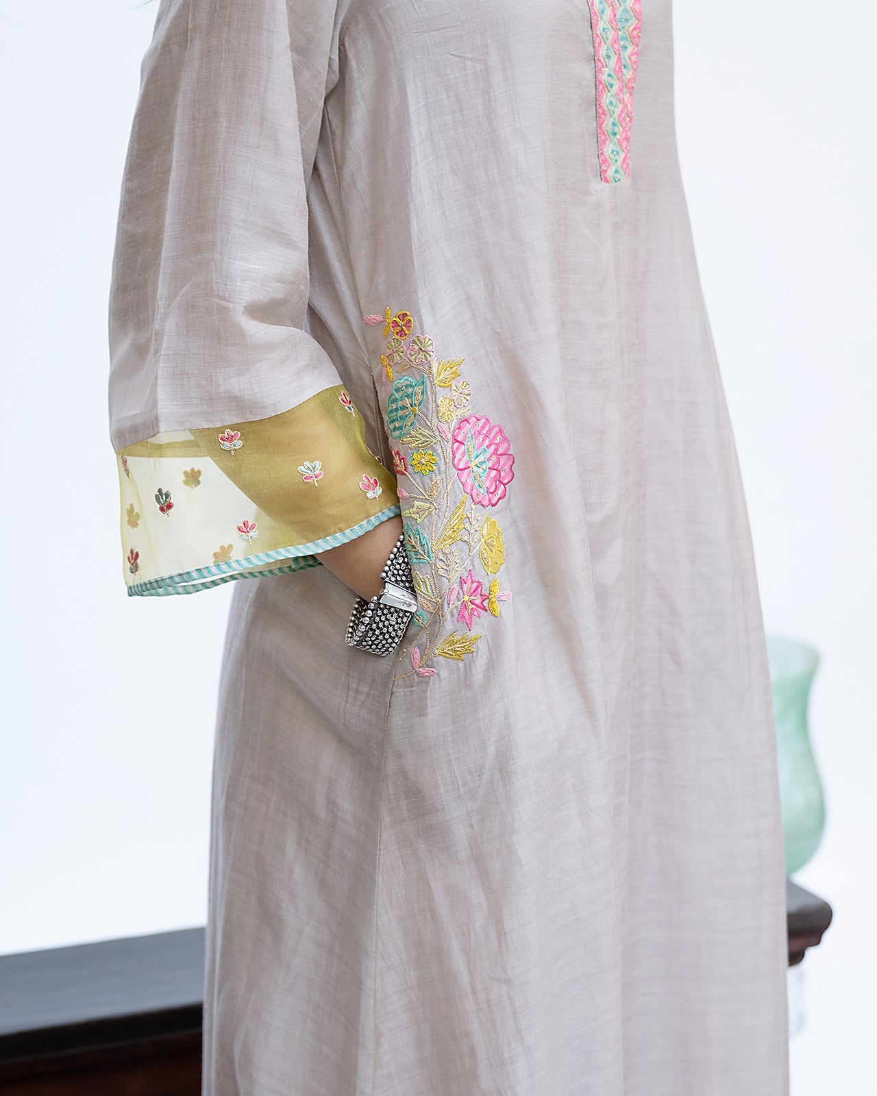 Gulnaaz Grey A-Line Pocket Kurta