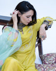 Gulnaaz Lime Green Self Scallop Puckering Kurta Set