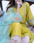 Gulnaaz Lime Green Side Panel Puckering Kurta