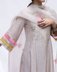 Gulnaaz Grey Side Panel Puckering Kurta