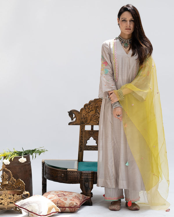 Gulnaaz Grey Organza Saclloped Palazzo