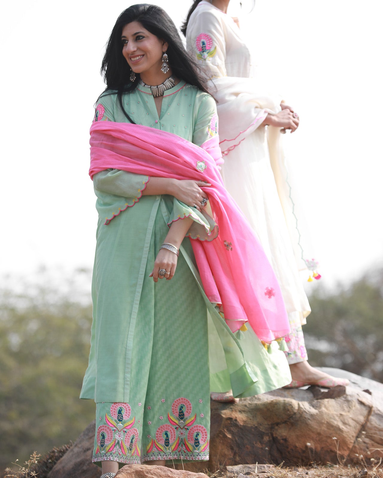 Bagh Mint Green Jacket Kurta Set