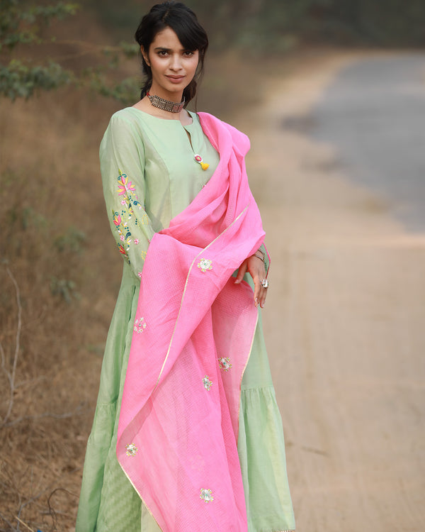Bagh Mint Green Front Panel Puckering Kurta