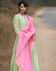 Bagh Mint Green Front Panel Puckering Kurta