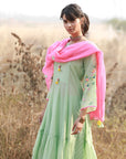 Bagh Mint Green Front Panel Puckering Kurta