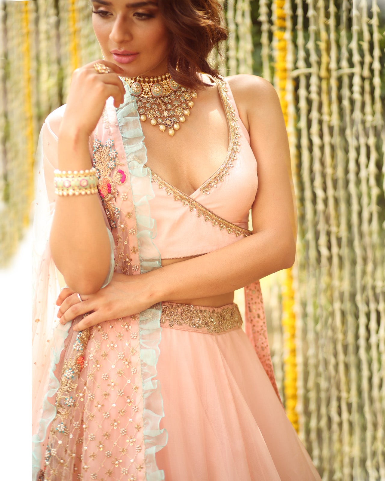 Pastel Pink Organza Lehenga