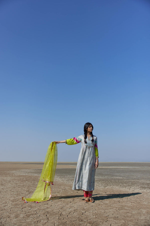 Winter Edit Grey Yoke Side Kali Kurta Set