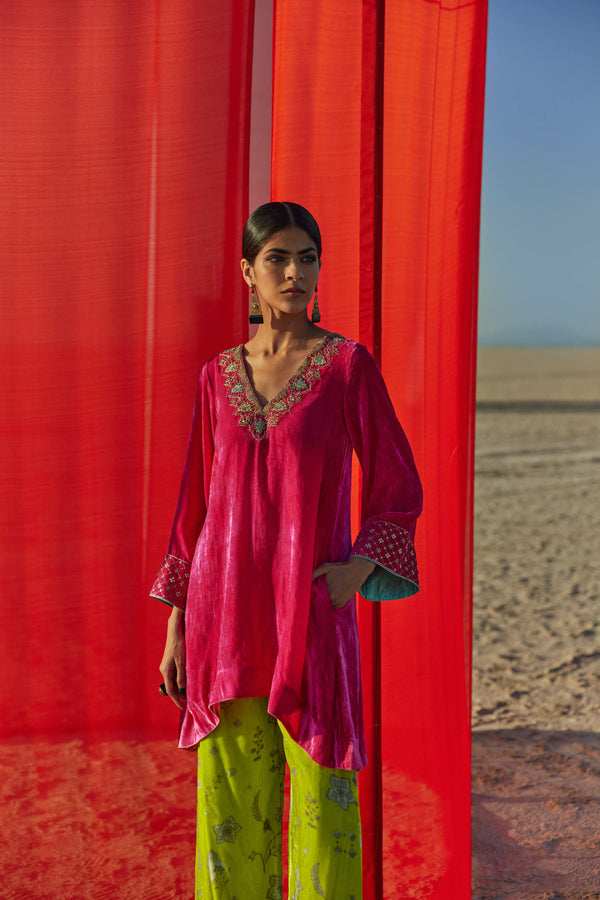 Fushia - B. Lime  A-Line Kurta Set