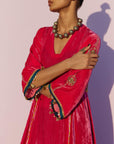 Fushia Side Kali Silk Velvet Kurta Set