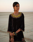 Charcoal Black Silk Velvet Sharara Set