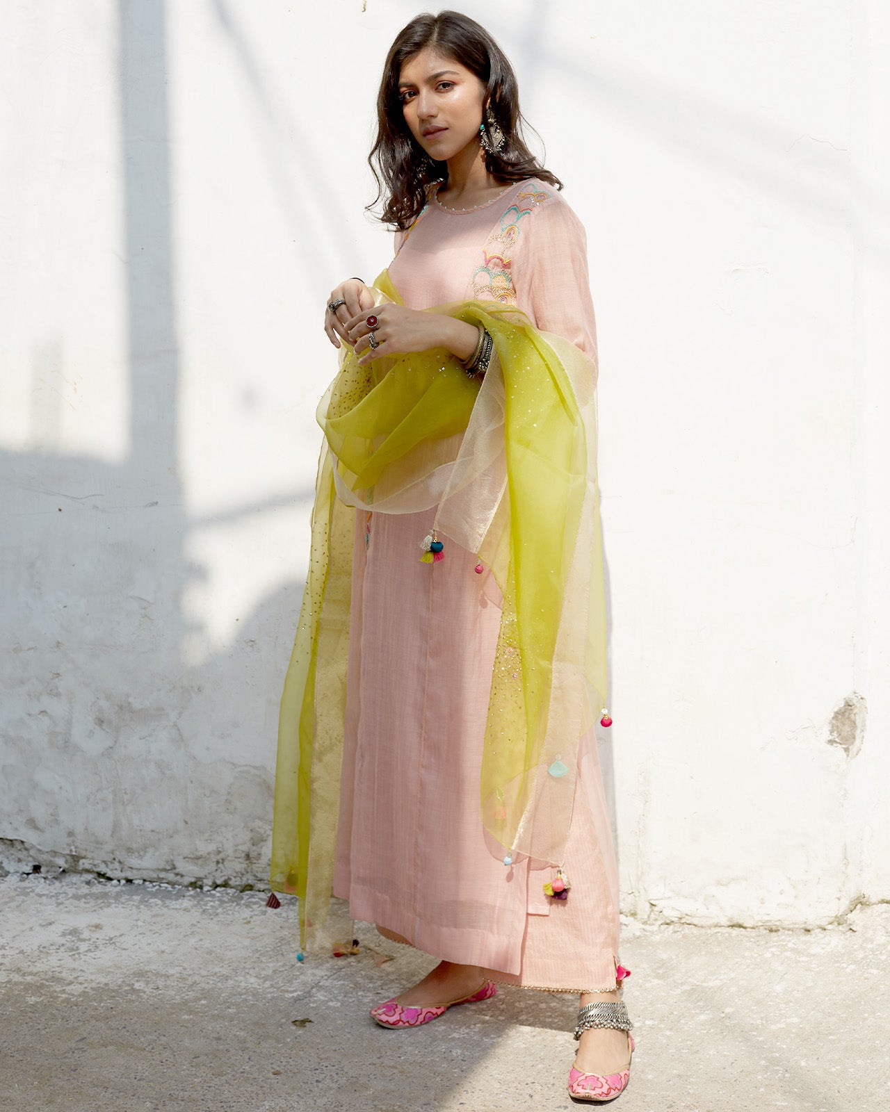 Firdaus Pastel Pink Side yoke Kurta